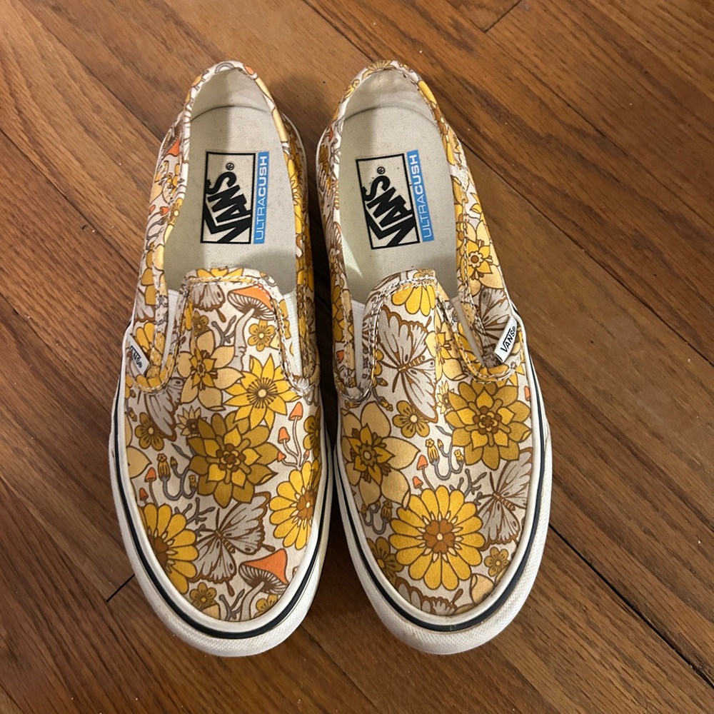 Vans Yellow Floral & Mushroom Slip-Ons